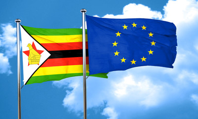 Zimbabwe flag with european union flag, 3D rendering