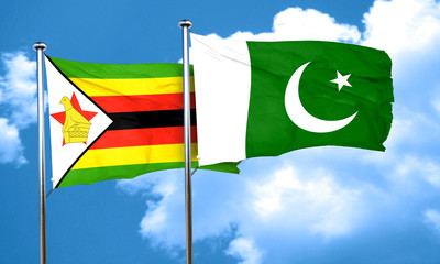 Zimbabwe flag with Pakistan flag, 3D rendering