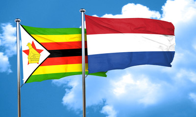 Fototapeta na wymiar Zimbabwe flag with Netherlands flag, 3D rendering