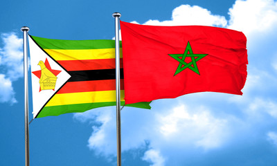 Zimbabwe flag with Morocco flag, 3D rendering