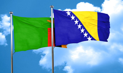 Zambia flag with Bosnia and Herzegovina flag, 3D rendering