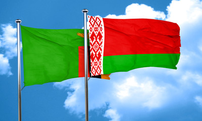 Zambia flag with Belarus flag, 3D rendering