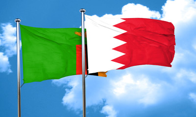 Zambia flag with Bahrain flag, 3D rendering