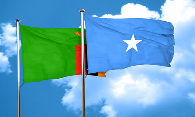 Zambia flag with Somalia flag, 3D rendering