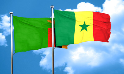 Zambia flag with Senegal flag, 3D rendering