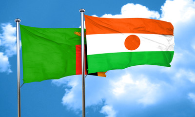 Zambia flag with Niger flag, 3D rendering