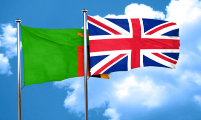 Zambia flag with Great Britain flag, 3D rendering