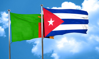 Zambia flag with cuba flag, 3D rendering