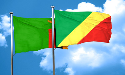 Zambia flag with congo flag, 3D rendering