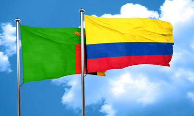 Zambia flag with Colombia flag, 3D rendering