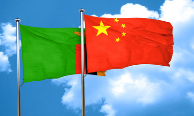 Zambia flag with China flag, 3D rendering