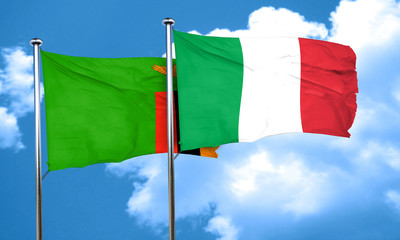 Zambia flag with Italy flag, 3D rendering