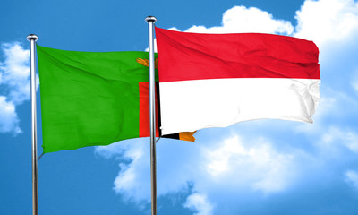 Zambia flag with Indonesia flag, 3D rendering