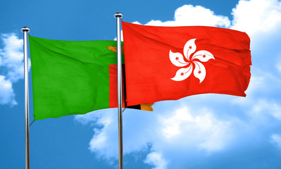 Zambia flag with Hong Kong flag, 3D rendering