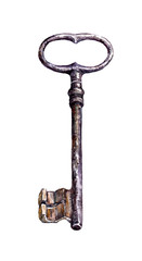 Old key. Vintage watercolor