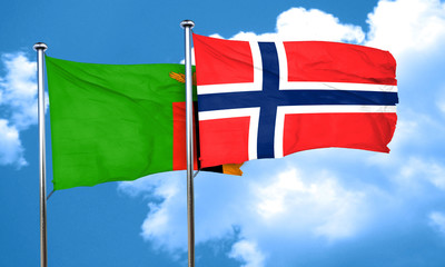 Zambia flag with Norway flag, 3D rendering