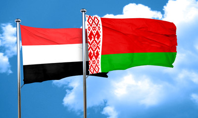 Yemen flag with Belarus flag, 3D rendering