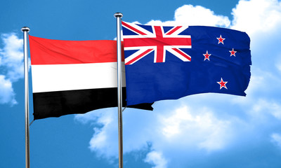 Fototapeta premium Yemen flag with New Zealand flag, 3D rendering