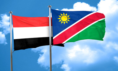 Yemen flag with Namibia flag, 3D rendering