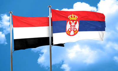 Yemen flag with Serbia flag, 3D rendering
