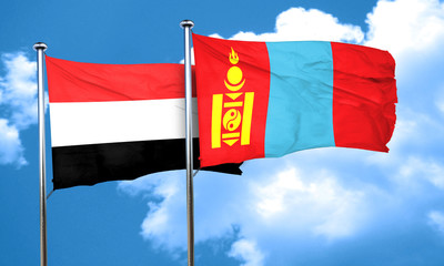 Yemen flag with Mongolia flag, 3D rendering