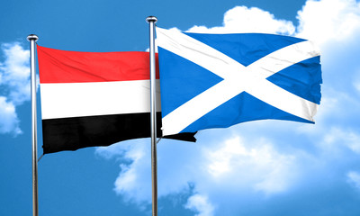 Yemen flag with Scotland flag, 3D rendering