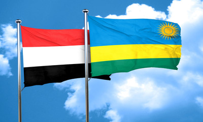 Yemen flag with rwanda flag, 3D rendering