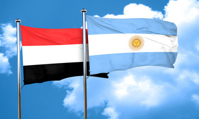 Yemen flag with Argentine flag, 3D rendering
