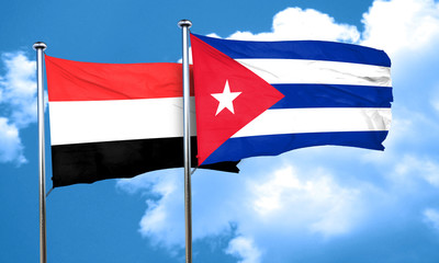 Yemen flag with cuba flag, 3D rendering