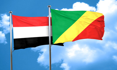 Yemen flag with congo flag, 3D rendering