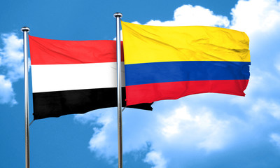 Fototapeta na wymiar Yemen flag with Colombia flag, 3D rendering