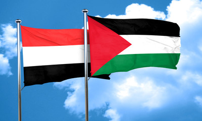 Yemen flag with Palestine flag, 3D rendering