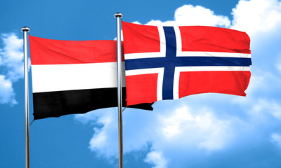 Yemen flag with Norway flag, 3D rendering