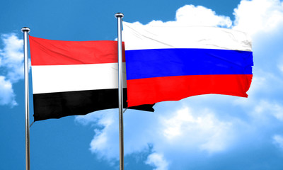 Yemen flag with Russia flag, 3D rendering