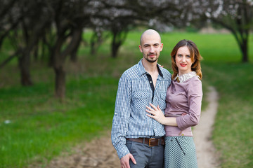 Portrait of a young couple in the park.