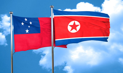 Samoa flag with North Korea flag, 3D rendering