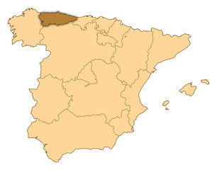 Fototapeta na wymiar Map - Spain, Asturias
