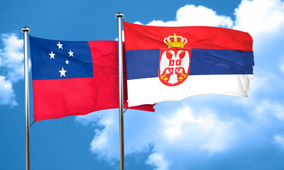 Samoa flag with Serbia flag, 3D rendering
