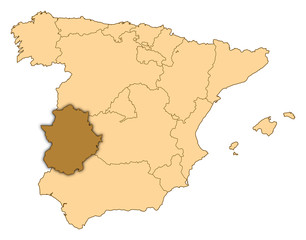 Fototapeta na wymiar Map - Spain, Extremadura