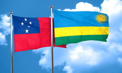 Samoa flag with rwanda flag, 3D rendering