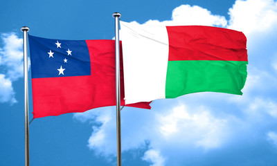 Samoa flag with Madagascar flag, 3D rendering