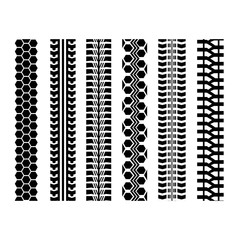 Set of six car tire track isolated flat style