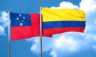 Samoa flag with Colombia flag, 3D rendering