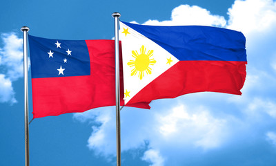 Samoa flag with Philippines flag, 3D rendering