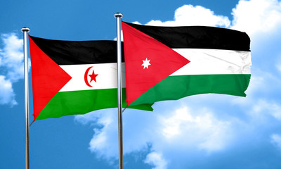 Western sahara flag with Jordan flag, 3D rendering