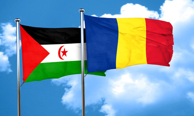 Western sahara flag with Romania flag, 3D rendering