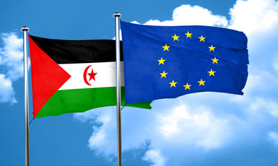 Western sahara flag with european union flag, 3D rendering
