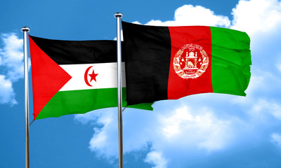 Western sahara flag with afghanistan flag, 3D rendering