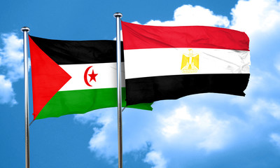 Western sahara flag with egypt flag, 3D rendering