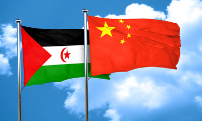 Western sahara flag with China flag, 3D rendering